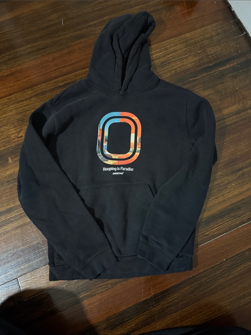 Black Kids Hoodie with Multicolor 'O' Graphic